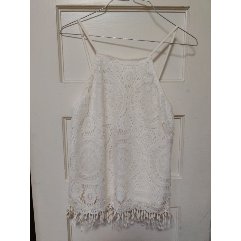 NWT White top with fringe